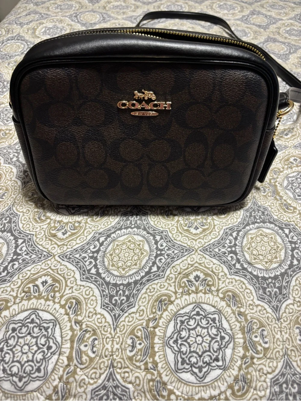 Coach Brown and Black Signature Messenger Crossbody